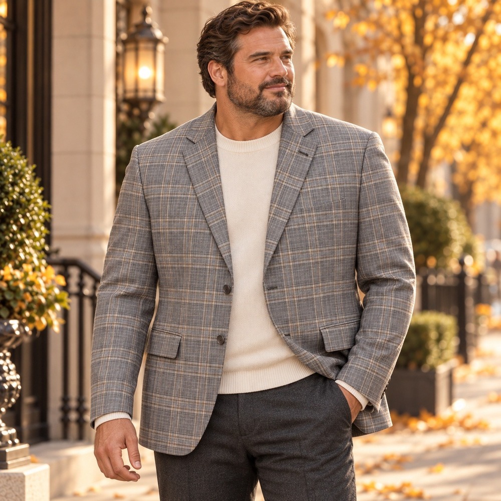 Ermenegildo Zegna Mila Wool Silk Linen Plaid Sport Coat EU 60R Grey Italy